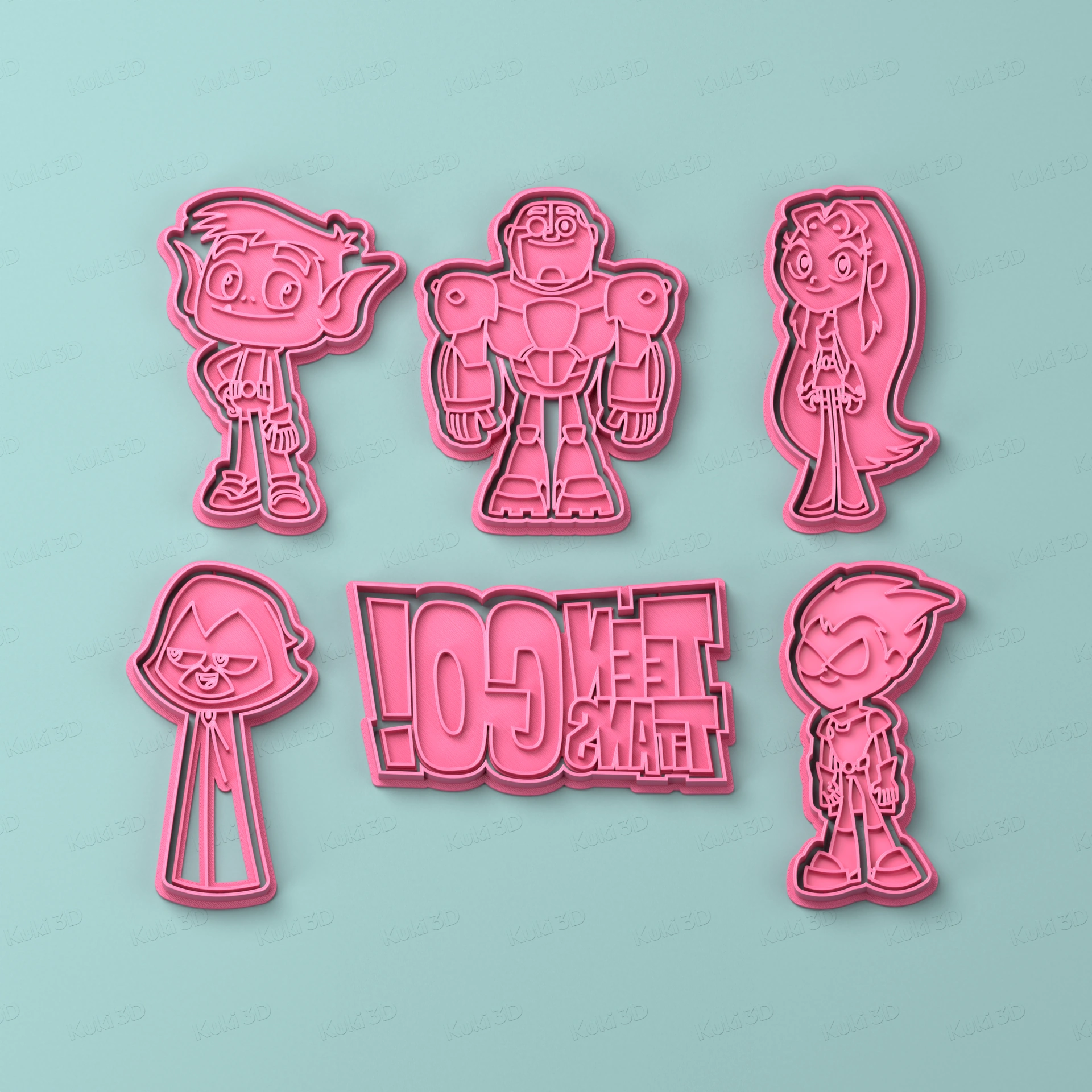 Set Jóvenes Titanes con Logo 10cm: cortantes y sellos