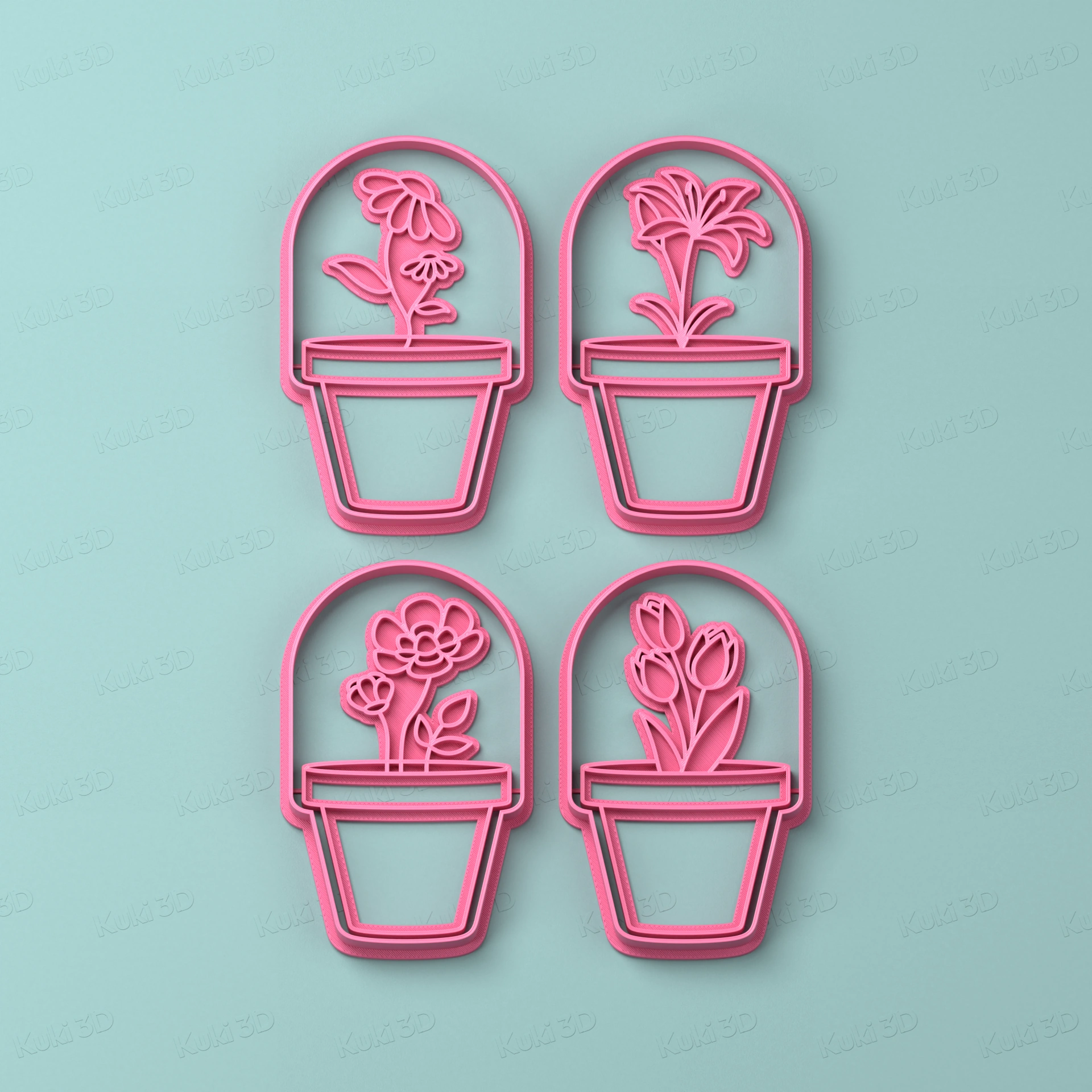 Set Macetitas Flores 9cm: cortantes y sellos