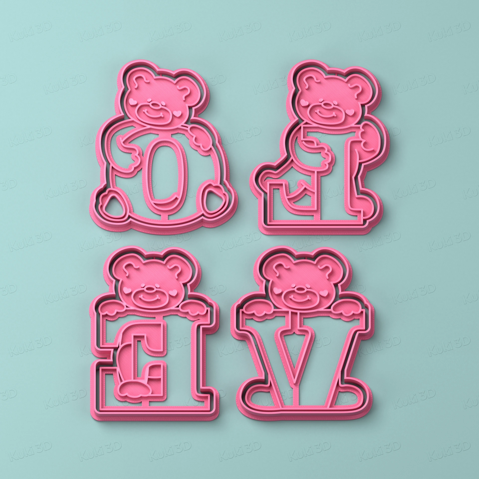 Set Ositos LOVE 9cm: cortantes y sellos