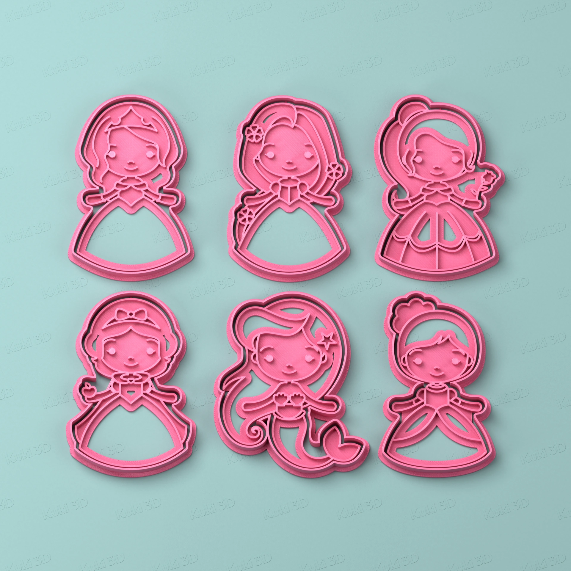 Set Princesas Cute 9cm: cortantes y sellos